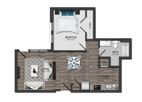 1 bedroom 1 bathroom Floor plan A 1 bedroom 1 bathroom Floor plan Aat Maple View Flats, Washington, 20020