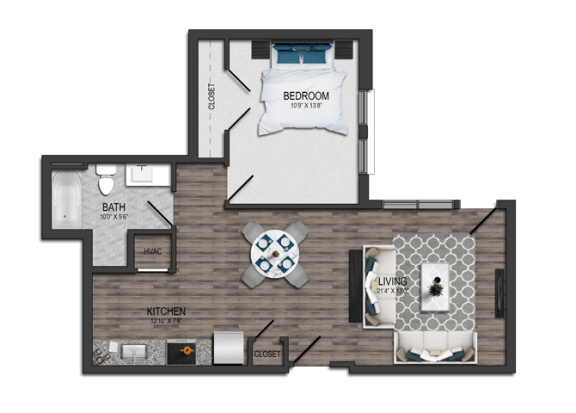 1 bedroom 1 bath Floor plan J 1 bedroom 1 bath Floor plan J at Maple View Flats, Washington, 20020