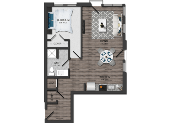 1 bedroom 1 bath Floor plan I at Maple View Flats, Washington
