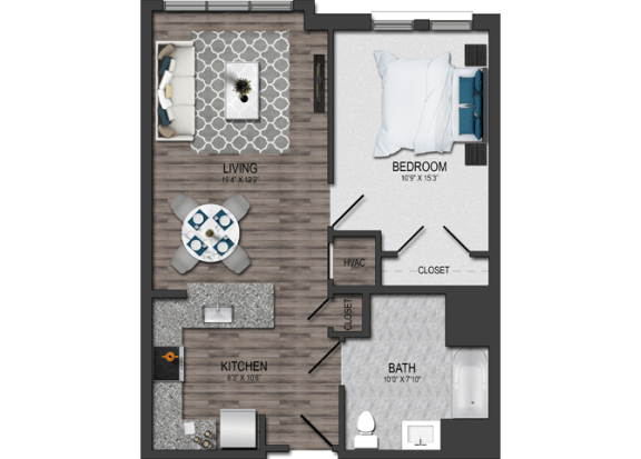 1 bedroom 1 bathroom Floor plan Bat Maple View Flats, Washington, Washington