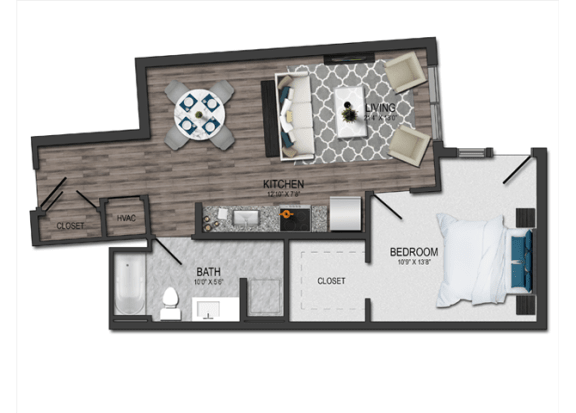 1 bedroom 1 bath Floor plan F 1 bedroom 1 bath Floor plan F at Maple View Flats, Washington, 20020