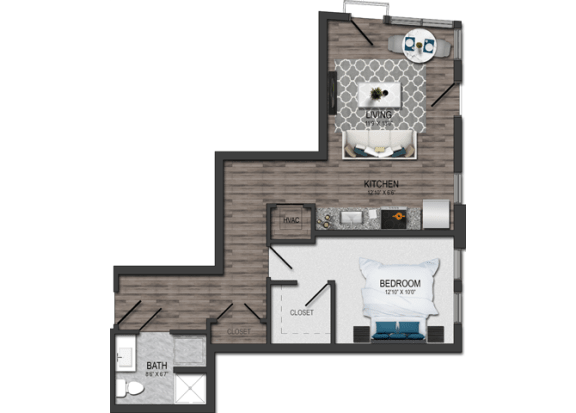 1 bedroom 1 bath Floor plan A at Maple View Flats, Washington
