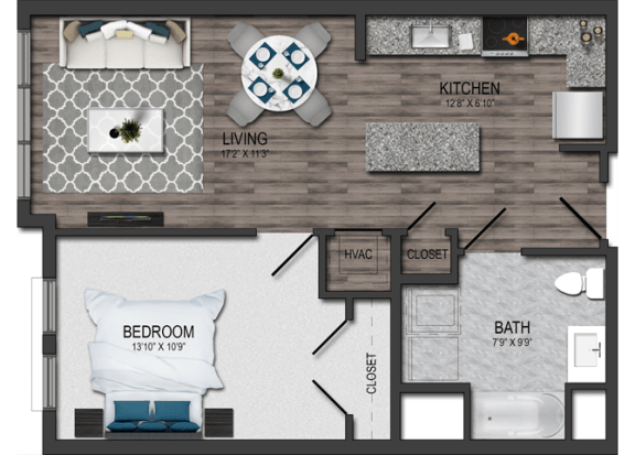 1 bedroom 1 bath Floor plan H at Maple View Flats, Washington