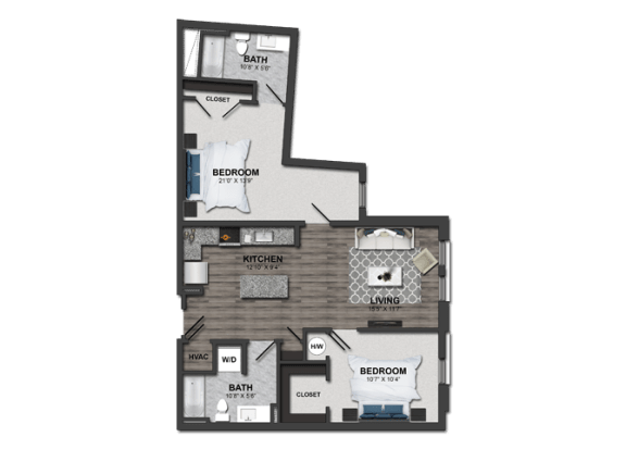 2 bedroom 2 bathroom Floor plan E 2 bedroom 2 bathroom Floor plan E at Maple View Flats, Washington, DC