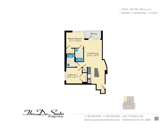 The DeSoto 08 Floor Plan at The DeSoto Apartments, Washington, DC, 20005