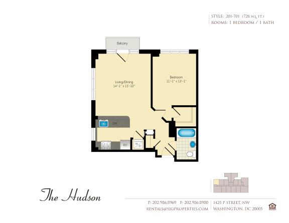 The Hudson 01 Floor Plan The Hudson 01 Floor Plan at The Hudson Apartments, Washington, DC, 20005