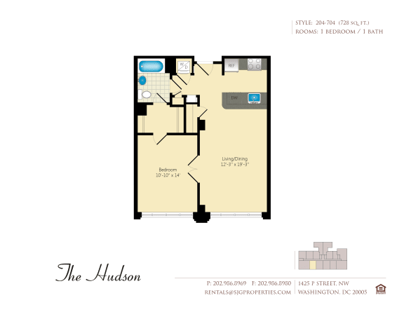 The Hudson 04 Floor Plan at The Hudson Apartments, Washington, DC, 20005