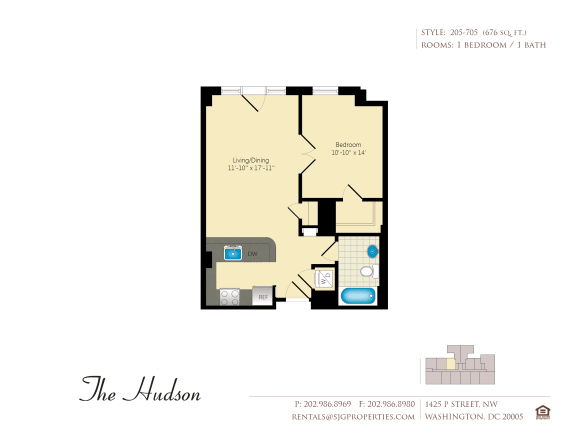 The Hudson 05 Floor Plan at The Hudson Apartments, District of Columbia, 20005