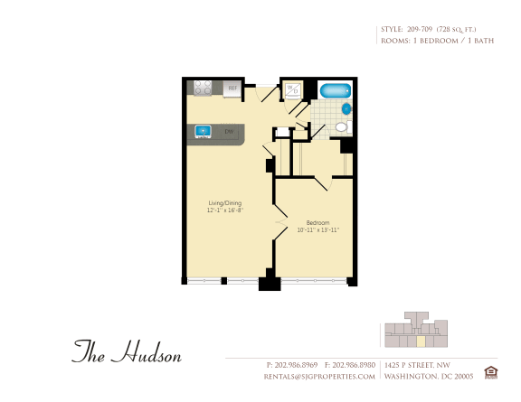 The Hudson 09 Floor Plan The Hudson 09 Floor Plan at The Hudson Apartments, Washington, DC