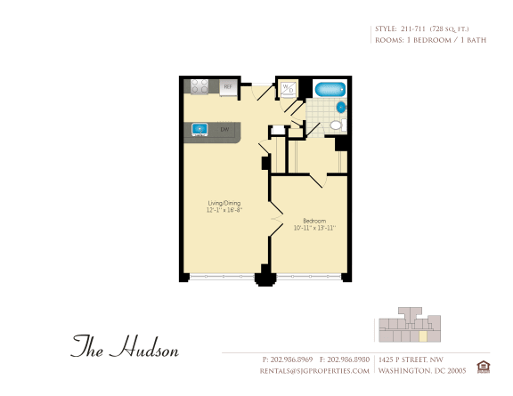The Hudson 11 Floor Plan at The Hudson Apartments, DC, 20005