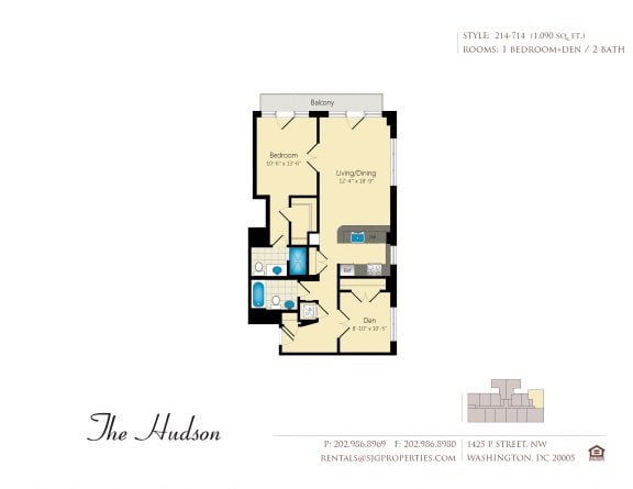 The Hudson 14 Floor Plan at The Hudson Apartments, Washington, District of Columbia