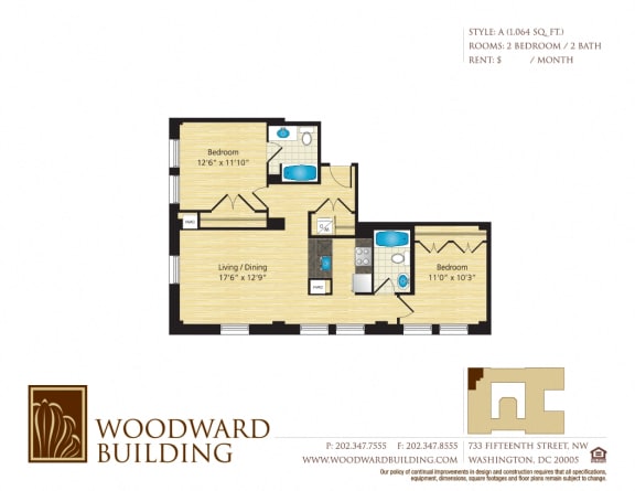 Floor Plan A Woodward at The Woodward Building Apartments, District of Columbia, 20005