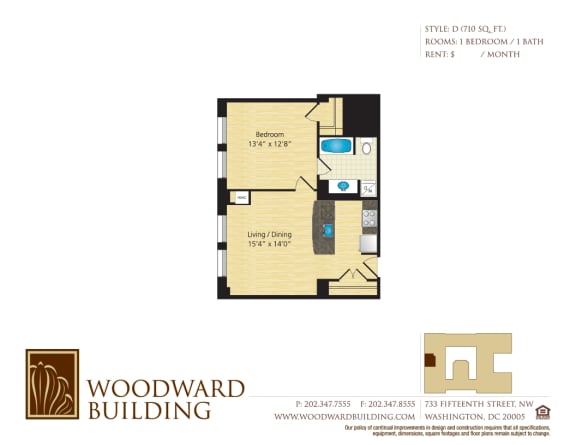 Floor Plan D Woodward at The Woodward Building Apartments, DC, 20005