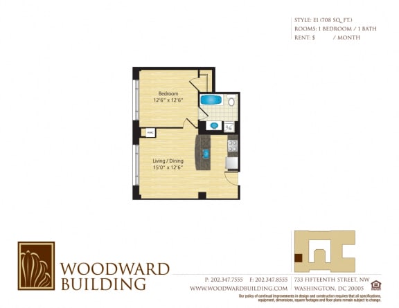 Floor Plan  Floor Plan E1 Woodward at The Woodward Building Apartments, Washington, DC, 20005