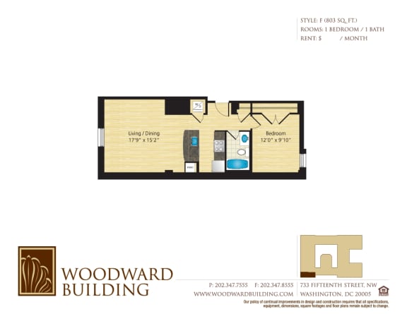 Floor Plan F Woodward at The Woodward Building Apartments, Washington, DC, 20005