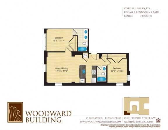 Floor Plan F1 Woodward at The Woodward Building Apartments, Washington, DC