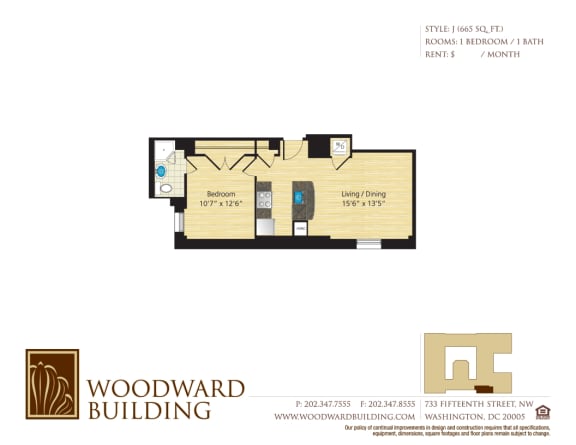 Floor Plan J Woodward at The Woodward Building Apartments, District of Columbia, 20005