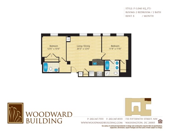 Floor Plan P Woodward at The Woodward Building Apartments, District of Columbia, 20005