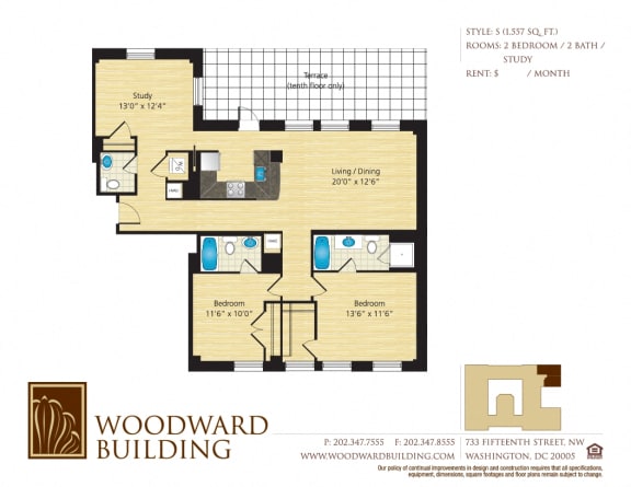 Floor Plan S Woodward at The Woodward Building Apartments, Washington, DC