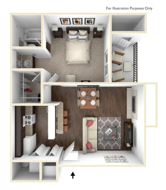 Floor Plan 1 Bedroom 1 Bath  550 SF