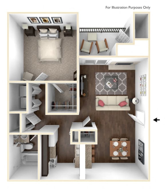  Floor Plan 1 Bedroom 1 Bath  650 SF