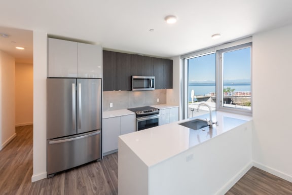 Kitchen with Stainless Steel Appliances at 10 Clay Apartments in Seattle, WA