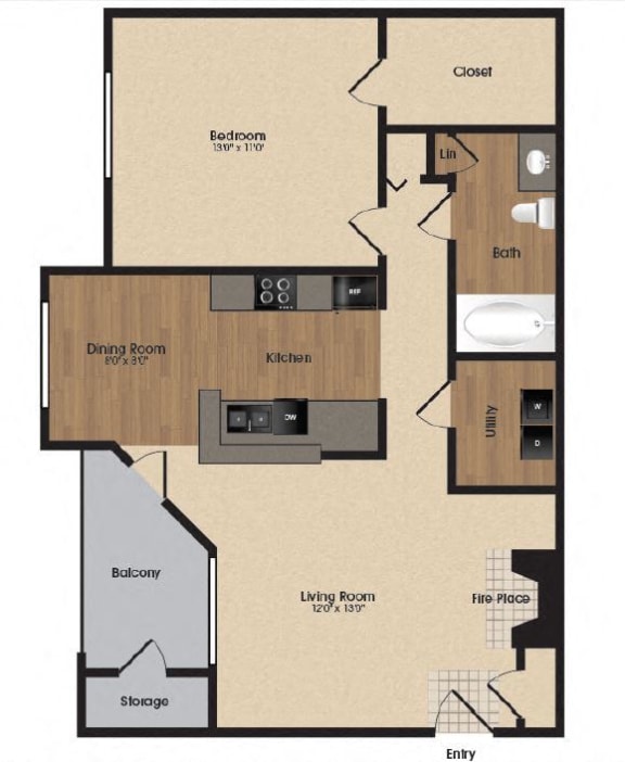 1 Bedroom 1 Bathroom Floor Plan at Park Laureate in Jeffersontown, Louisville, KY 40220