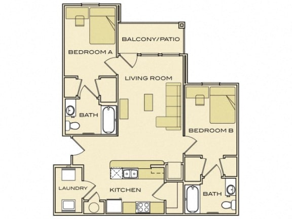 Two Bedroom floor plan l Independence Place Apartments in Killeen, TX