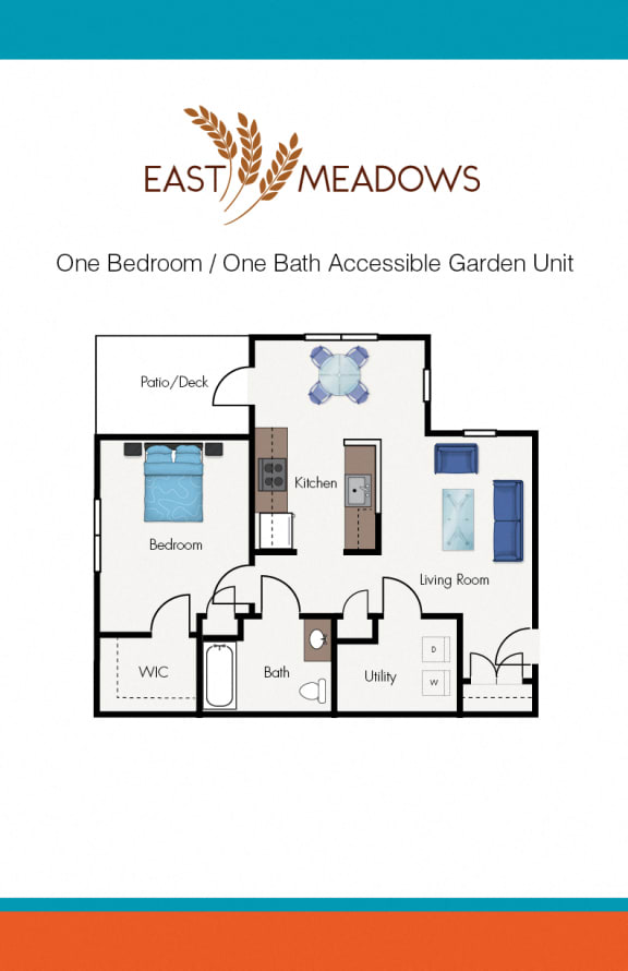 1 Bedroom 1 Bath Garden Unit-2D Floorplan-East Meadows San Antonio TX