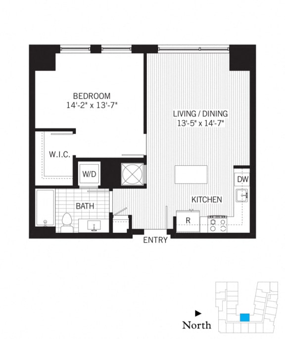 Floor Plan  1 Bed - 1 Bath | Pemberton a03