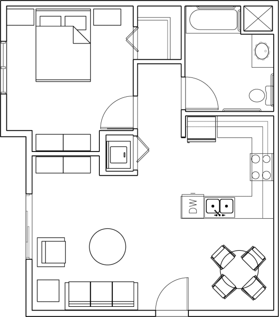 Floor Plan 1 Bed 1 Bath (A1A)