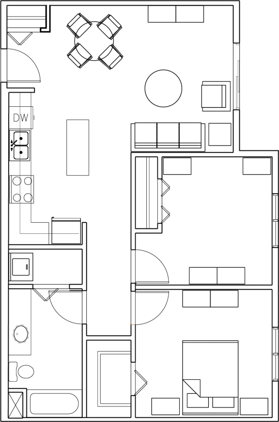 Floor Plan 2 Bed 1 Bath (B1)