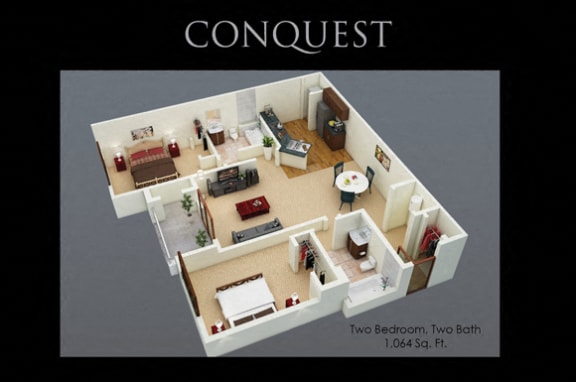Conquest Floor Plan at Fenwyck Manor Apartments, Chesapeake