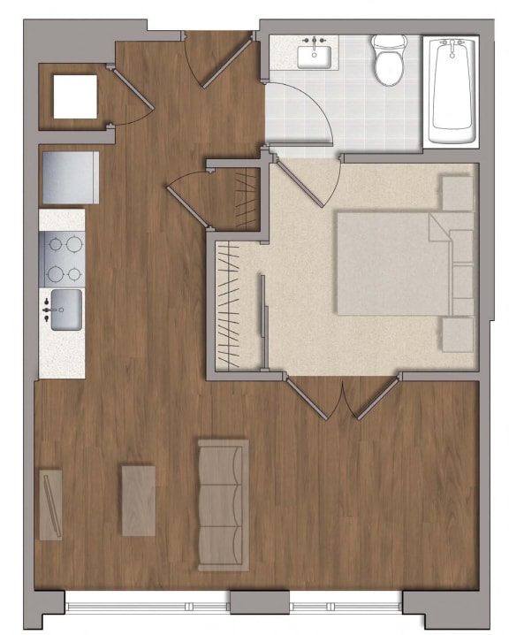 1 bedroom 1 bathroom A7 Floor Plan at The George, Wheaton, 20902