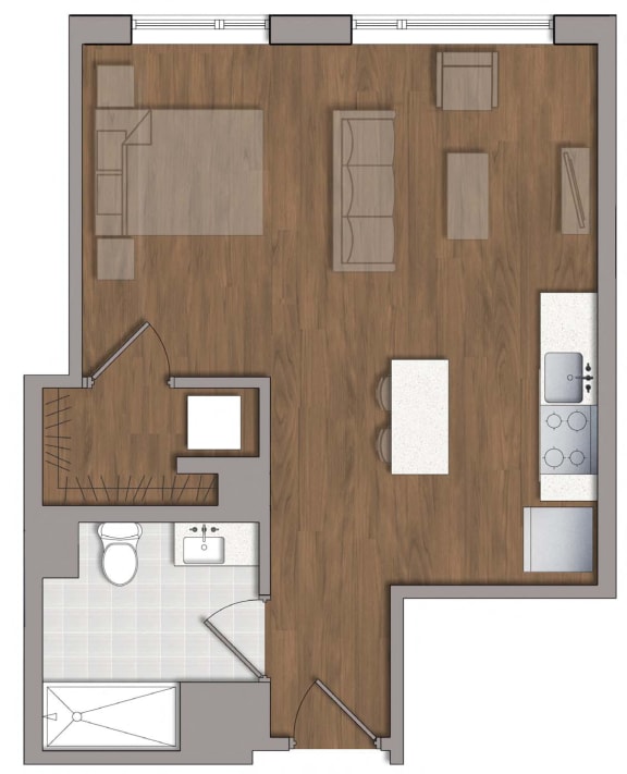 Studio 1 bathroomS4 Floor Plan at The George, Maryland