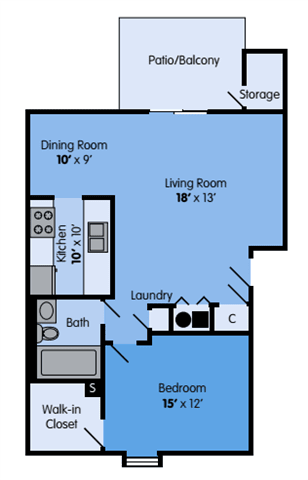 THE MAPLE Floor Plan at Woodbridge Apartments, Louisville, KY, 40242, 710 Sq. Ft.