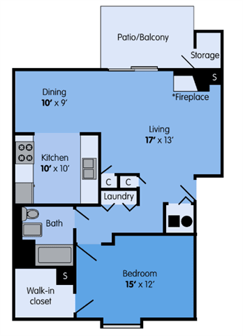 THE WILLOW Floor Plan at Woodbridge Apartments, Louisville, 40242, 850 Sq. Ft.