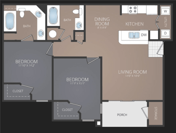 2 bedroom 2 bathroom B1 Floor Plan at Promenade at Carillon, Florida