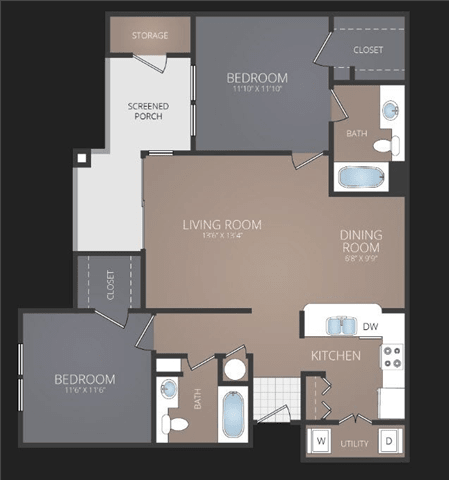 2 bedroom 2 bathroom B2 Floor Plan at Promenade at Carillon, Florida, 33716