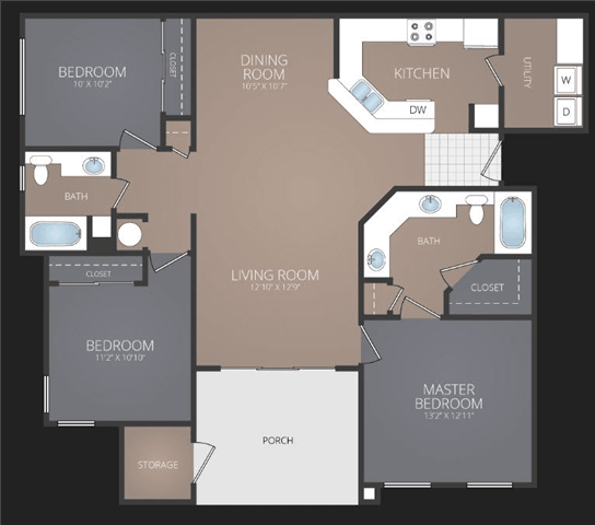 3 bedroom 2 bathroom C1 Floor Plan at Promenade at Carillon, St. Petersburg, Florida
