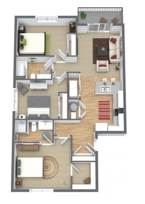 Floor Plan  3 Bedrooms, 2 Bathrooms