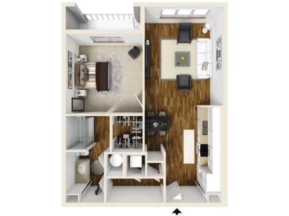 1 bedroom 1 bath The Acorn Floor Plan at The Lincoln, Raleigh, NC, 27601