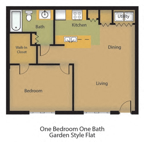one bedroom one bath townhome apartment
