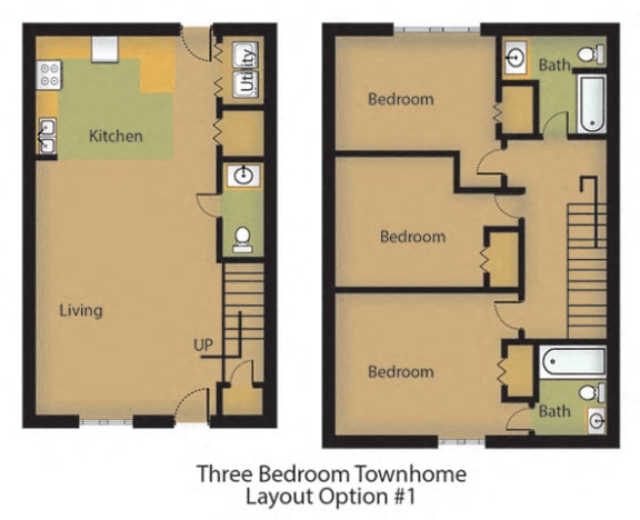 three bedroom townhome apartment