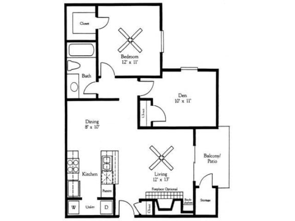 1x1B Floor Plan 1x1B Floor Plan |Village Oaks