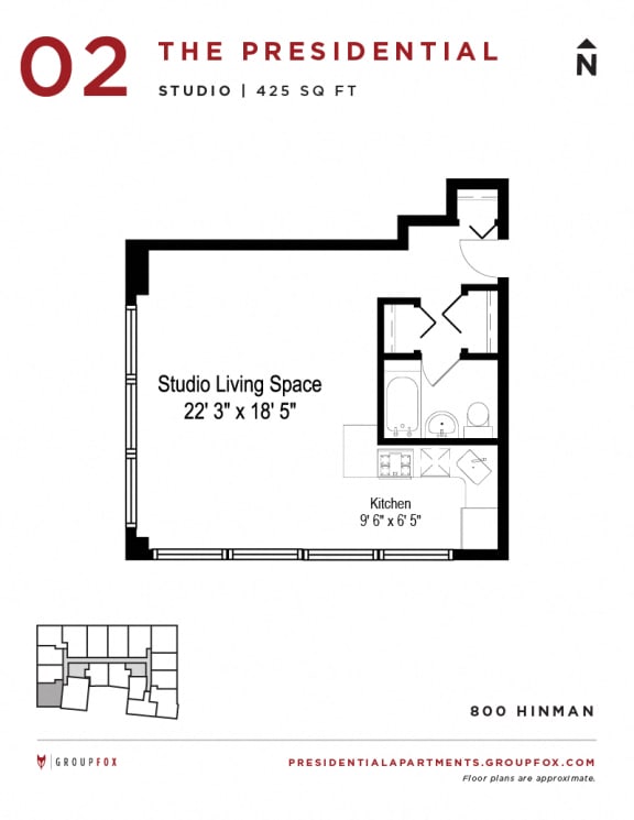 Presidential Apartments - Studio Floorplan 2