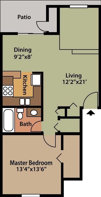 Floor Plan  1 BEDROOM, 1 BATHROOM, 753 SQFT.
