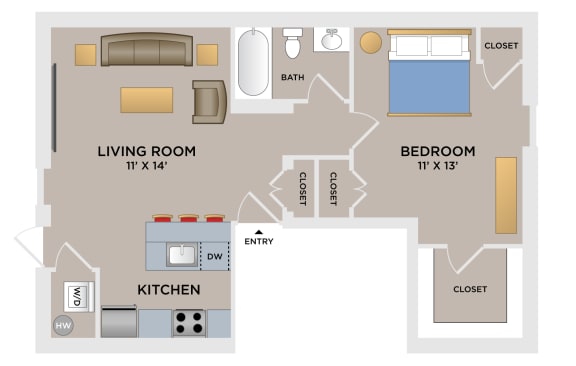 Floor Plan  1 Bedroom/1 Bath Apartment Home