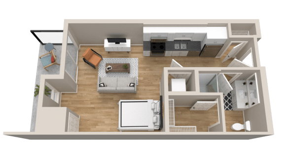 Floor Plan  Vintage on Selby | Grant with Patio | Studio Apartment 3D Floorplan