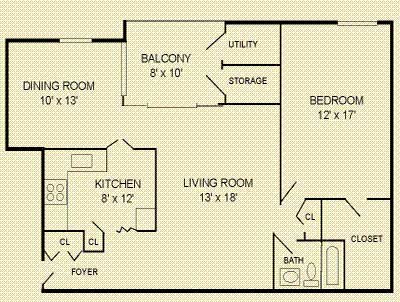 Floor Plan  1 Bedroom 1 Bathroom Floor Plan at The Commons of McLean, McLean, VA